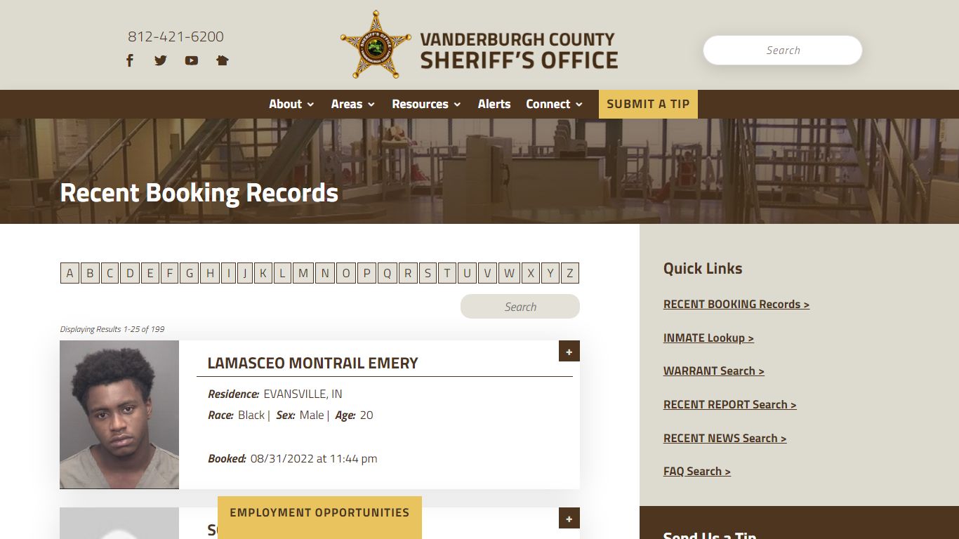 Recent Booking Records - Vanderburgh County Sheriff's Office